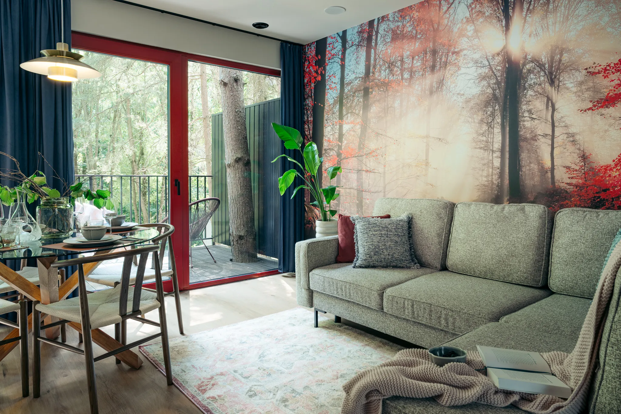 Salon z rozkładaną sofą — domek Røda, Strøme Sulistrowiczki